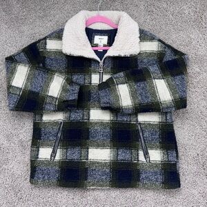 Forever 21 (3/4 Zip Up Green/Blue Plaid Pullover)